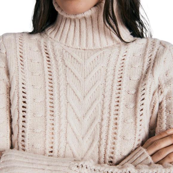NEW RAG & BONE elizabeth wool cable turtleneck sweater in ivory - Picture 4 of 4